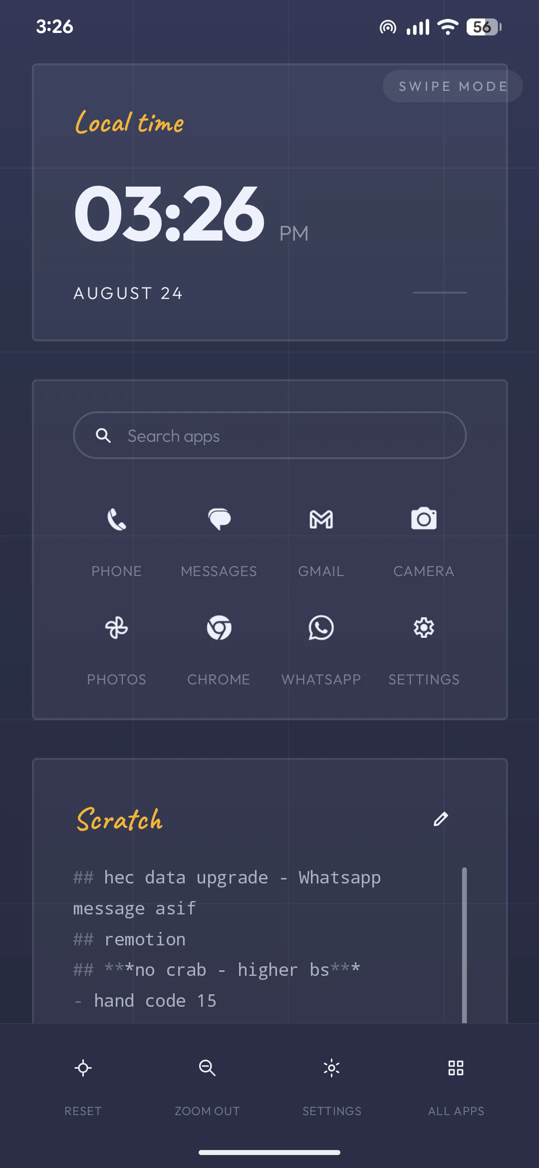 Axo Launcher — Canvas, the plane zoomed in, one card at a time