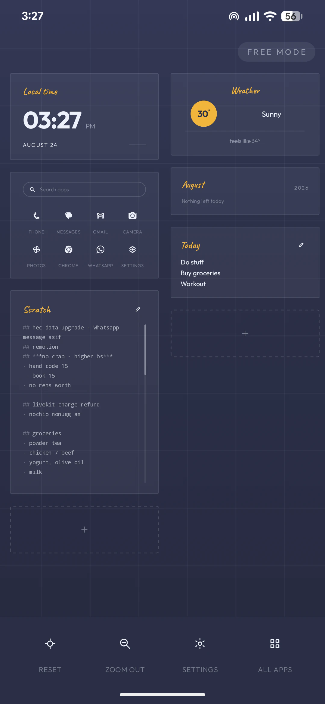 Axo Launcher — Canvas, the whole plane in free mode