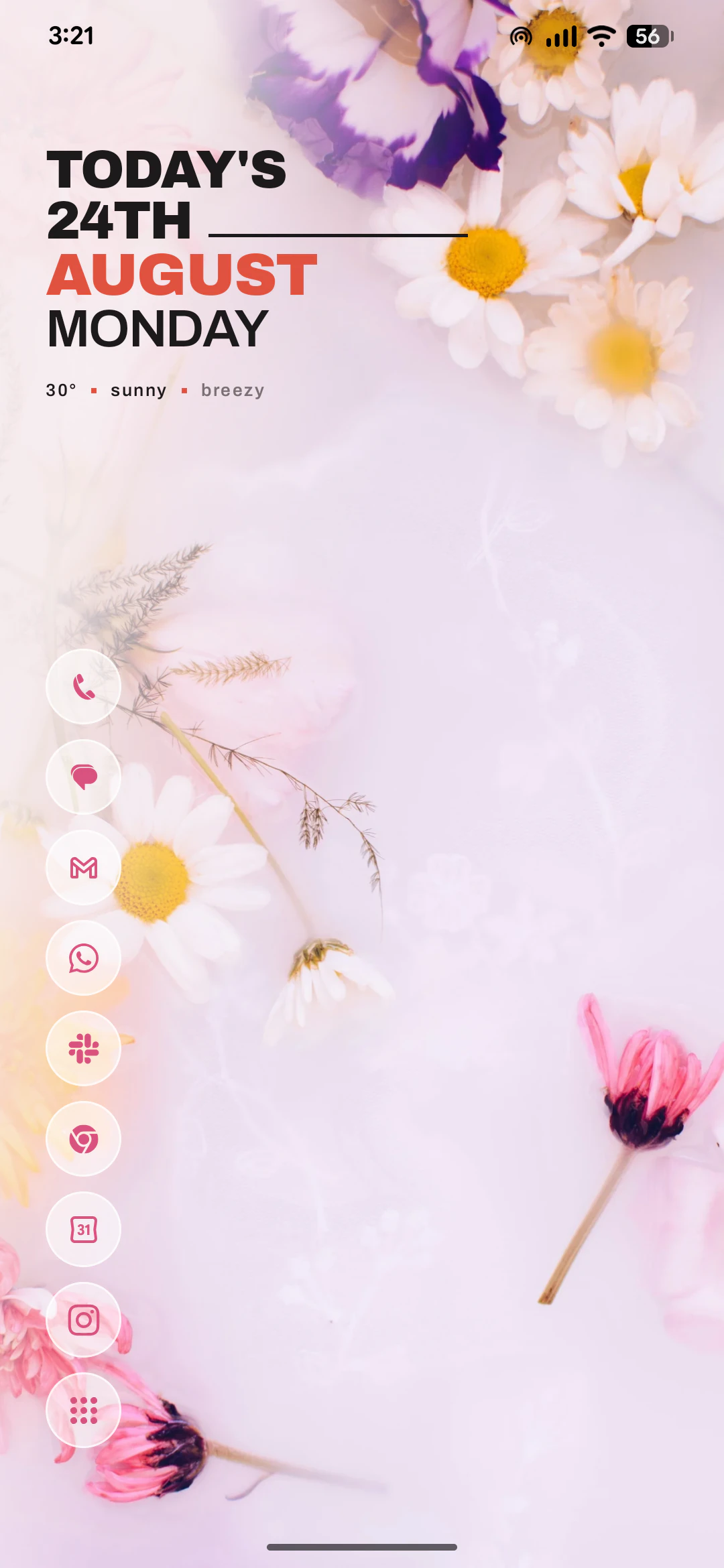 Axo Launcher — Flora, the date block over pressed flowers