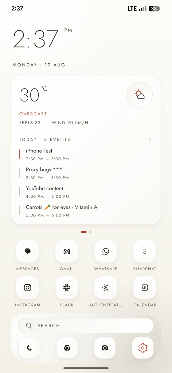 Axo Launcher — weather and agenda in the light scheme