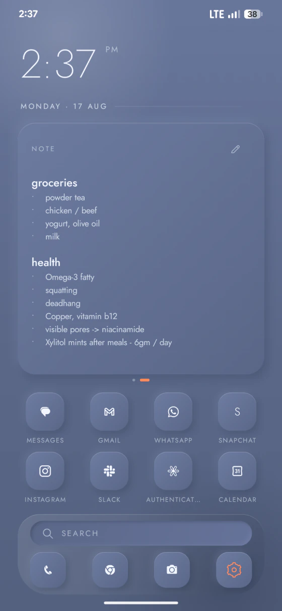 Axo Launcher — the note card in the slate scheme