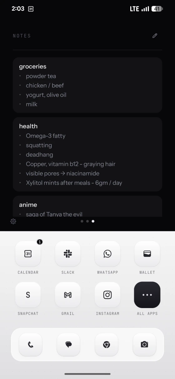 Axo Launcher — the black band over a light app grid