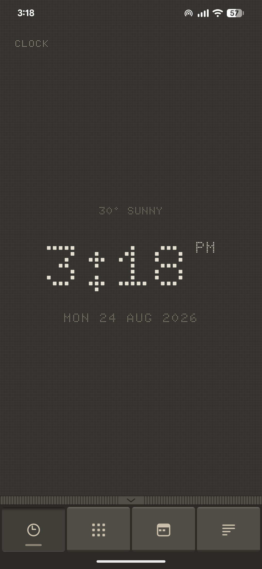 Axo Launcher — Retro, the dot-matrix clock above the keypad