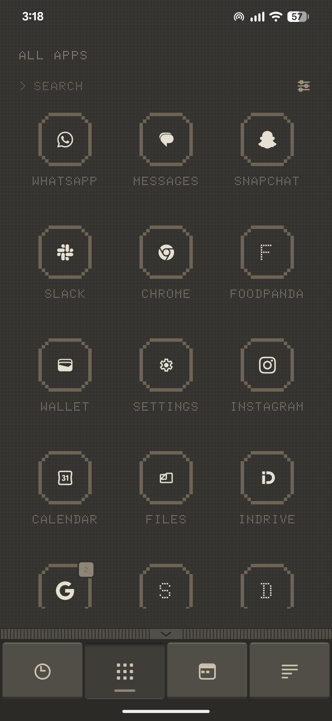 Axo Launcher — Retro, all apps, every label in the matrix face