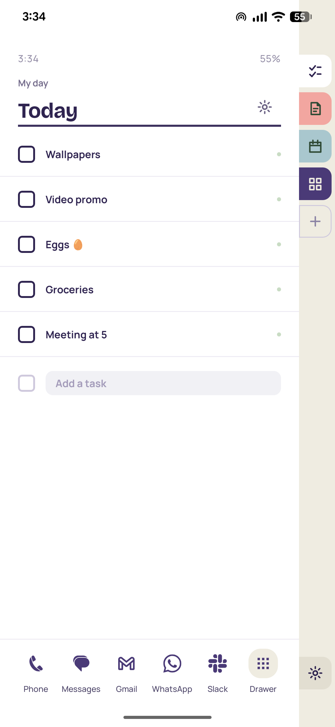Axo Launcher — Sidenote, today's list under the coloured edge tabs