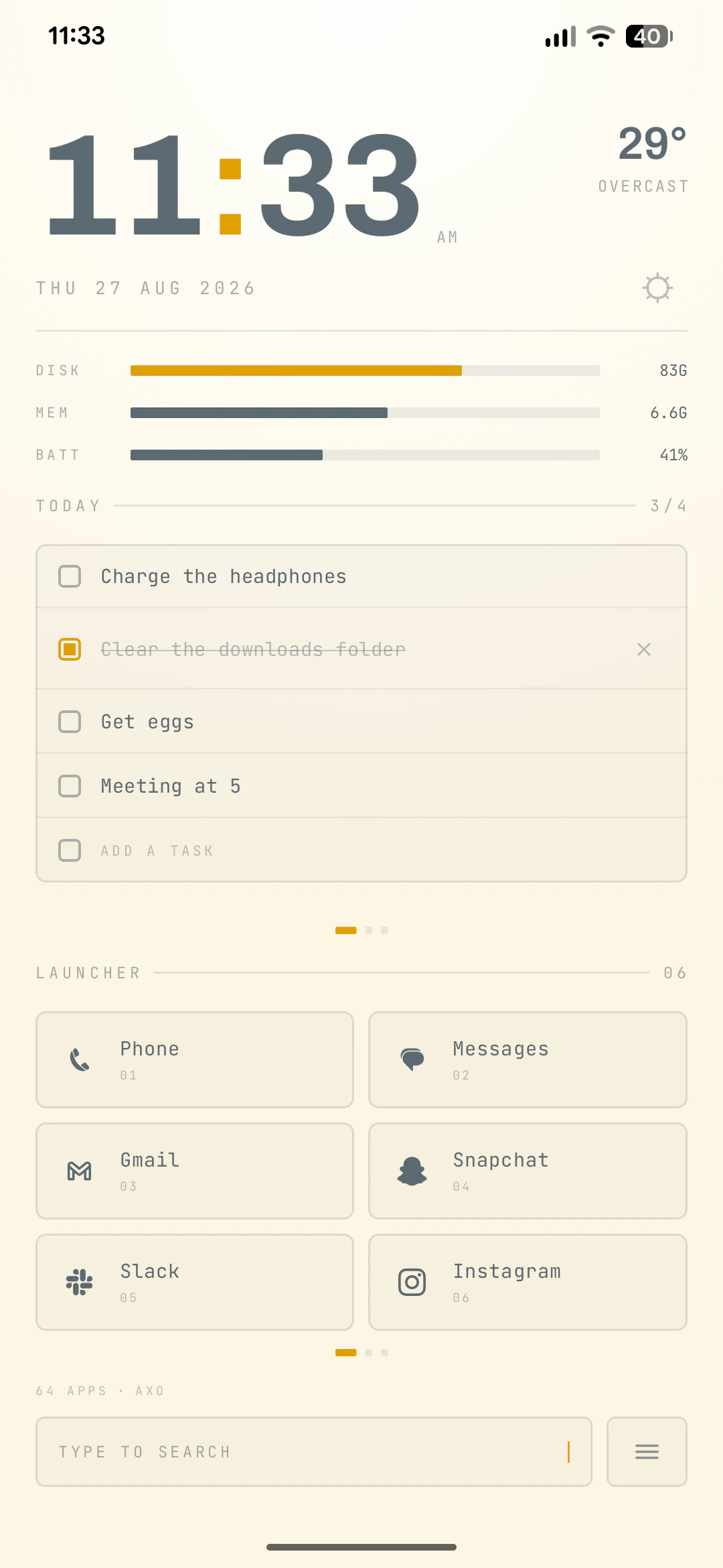 Axo Launcher — Techno, the same panel in the light cast